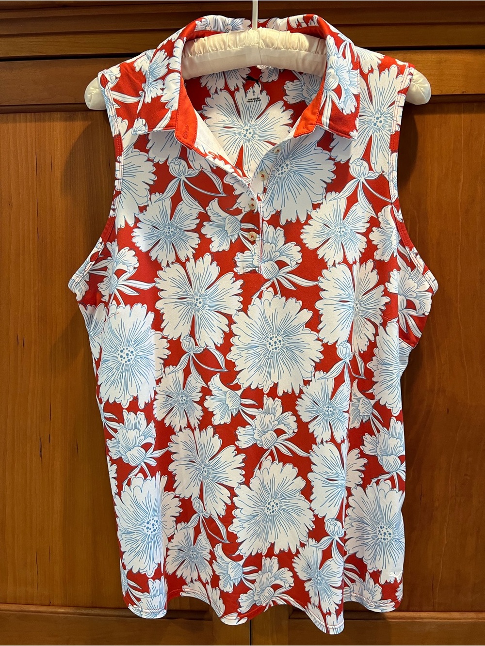 Puma Sleeveless Floral Polo Tank - Red & White